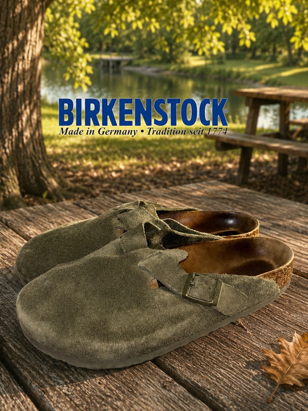 BIRKENSTOCK Boston Suede Clogs – Olive Green – Size 42 unisex